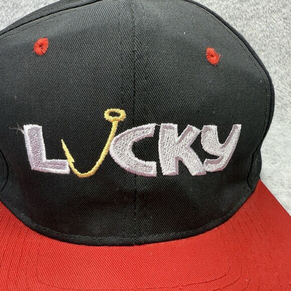 Vintage KC Caps Lucky Hat Red Black One Size Snapback Fishing Hook - Picture 8 of 9